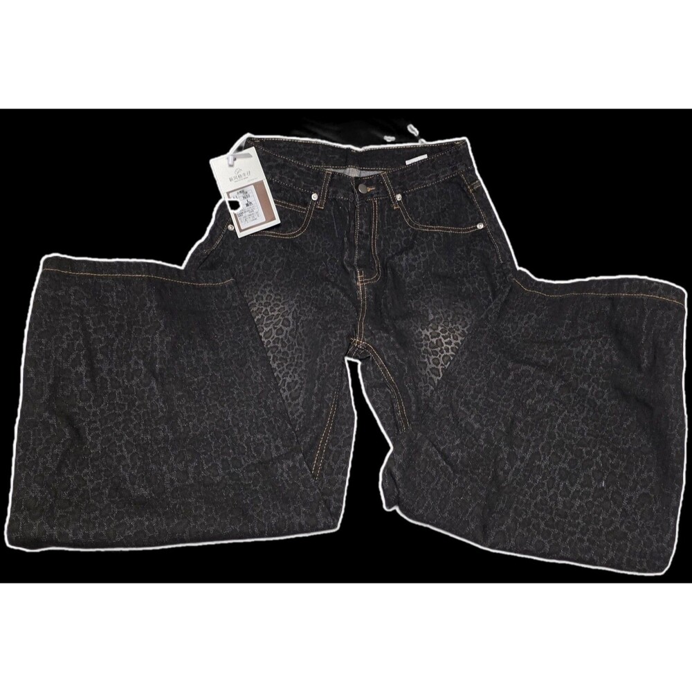 Cheetah Baggy Black High Waisted Flare Wide Leg Jeans 30" Waist Unisex Hip Hop